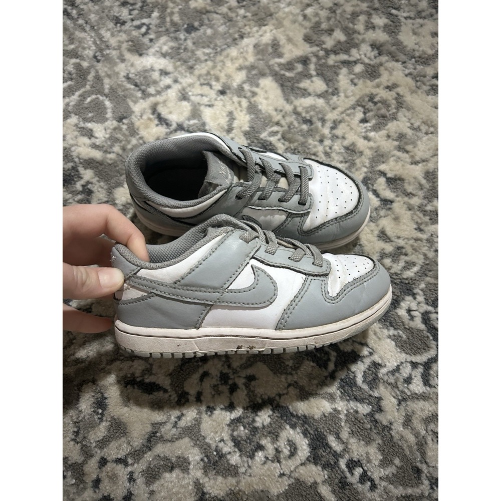 Kids Grey And White Nike Dunk Low Shoes Size 10.5